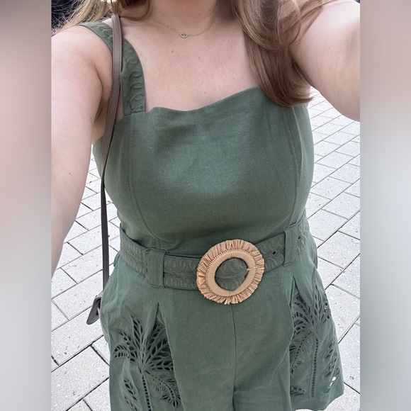 Caroline Constas Cutwork Linen Romper Olive Green Size L NWT $345 - Picture 4 of 12